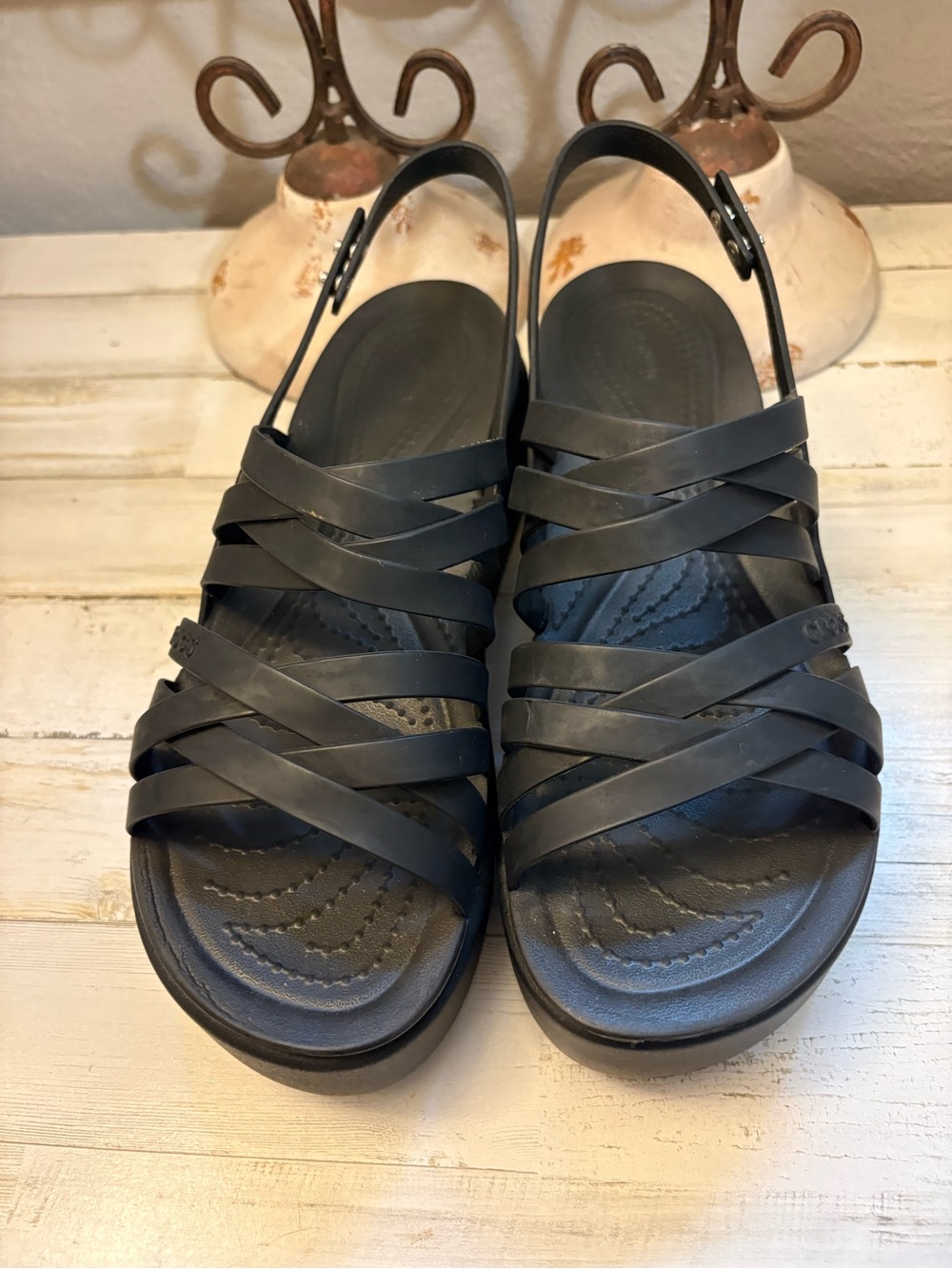 CROCS Black Strappy Slingback Sandals